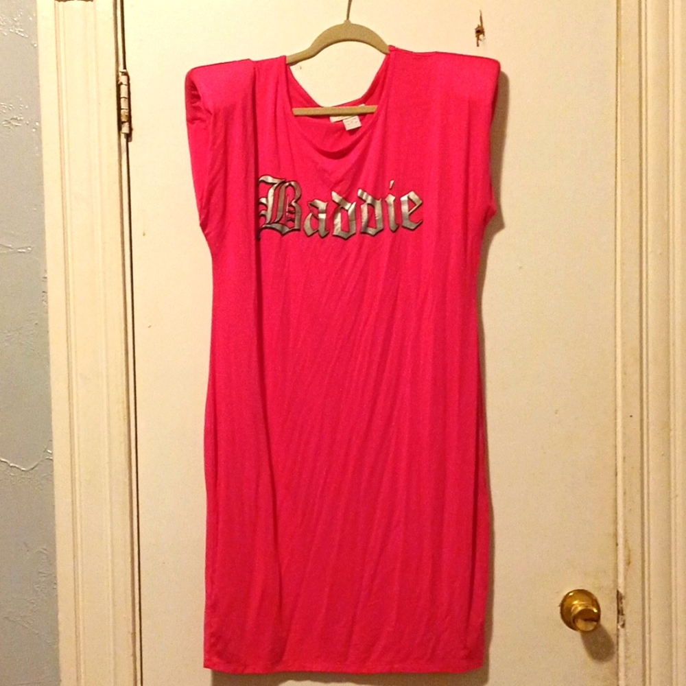 Curvy Girl By Ashley Stewart hot pink with silver "Baddie" on the front. Size 3X